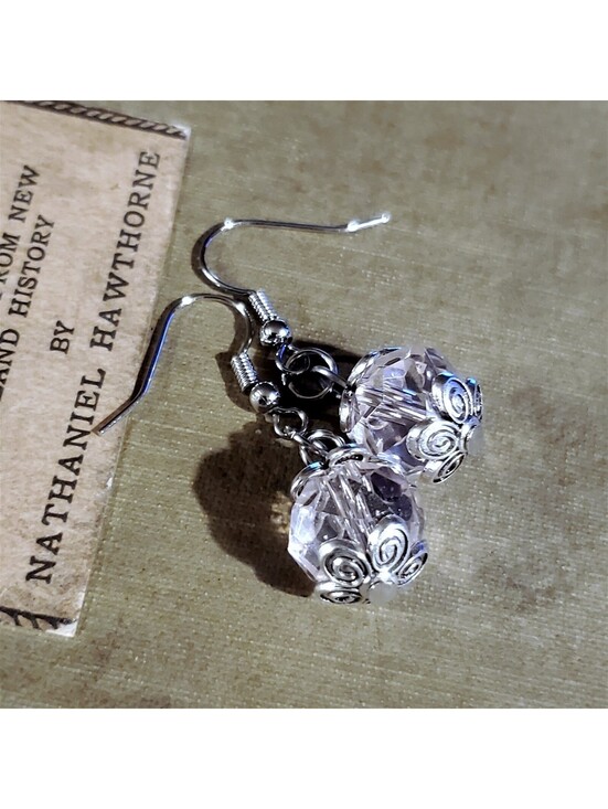 Jewelry - Vintage Light Pink Crystal Beads Antique Silver Carved Accents Earrings
